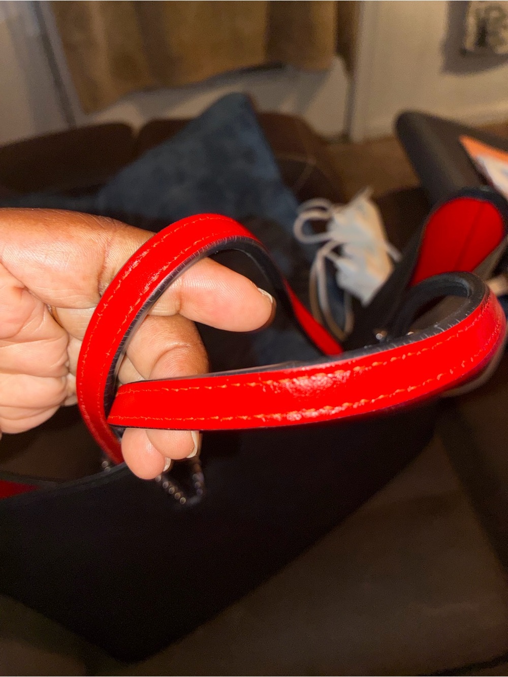 Christian Louboutin Black Tote with Red Trim and Studded Handles - Picture 5 of 9